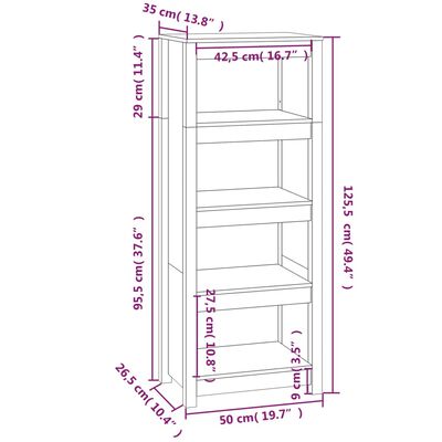 vidaXL Knjižna omara siva 50x35x125,5 cm trdna borovina