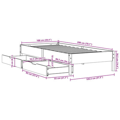 vidaXL Posteljni okvir brez vzmetnice bel 100x200 cm trdna borovina