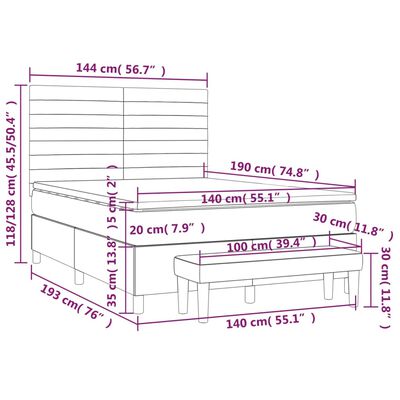 vidaXL Box spring postelja z vzmetnico taupe 140x190 cm blago