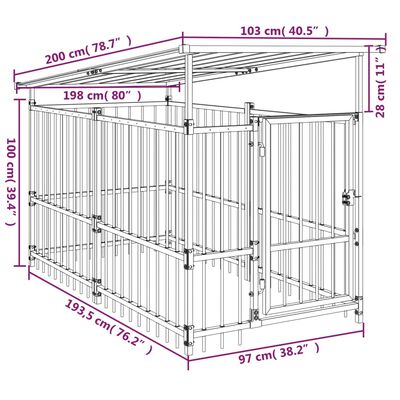 vidaXL Zunanji pasji boks s streho jeklen 1,88 m²