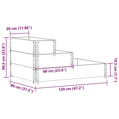 vidaXL Visoka greda 3-nadstropna 120x80 cm trdna borovina