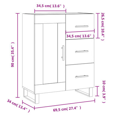 vidaXL Komoda siva sonoma 69,5x34x90 cm inženirski les