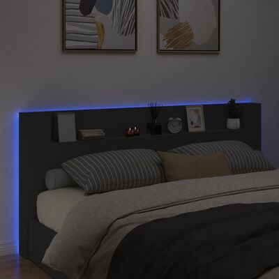 vidaXL Omarica za vzglavje postelje LED črna 220x16,5x103,5 cm