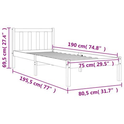 vidaXL Posteljni okvir brez vzmetnice voščeno rjav 75x190 cm borovina