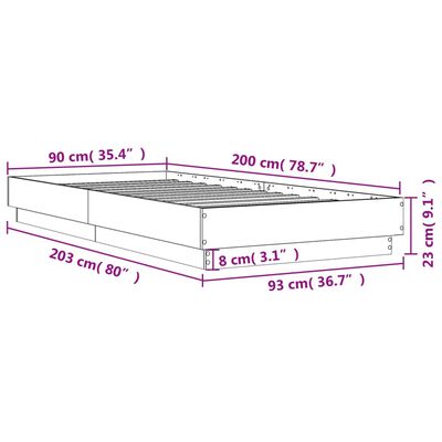 vidaXL Posteljni okvir z LED lučkami bel 90x200 cm