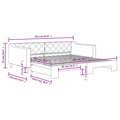 vidaXL Izvlečna dnevna postelja krem 100x200 cm blago