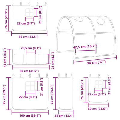 vidaXL Pograd z zavesami bel in črn 90x200 cm trdna borovina