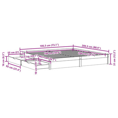 vidaXL Posteljni okvir brez vzmetnice bel 180x200 cm trdna borovina