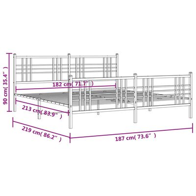 vidaXL Kovinski posteljni okvir z vzglavjem in vznožjem črn 183x213 cm