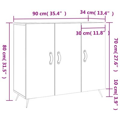 vidaXL Komoda visok sijaj bela 90x34x80 cm konstruiran les