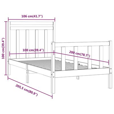 vidaXL Posteljni okvir bel iz borovine 100x200 cm