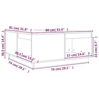 vidaXL Klubska mizica bela 80x81x36,5 cm trdna borovina