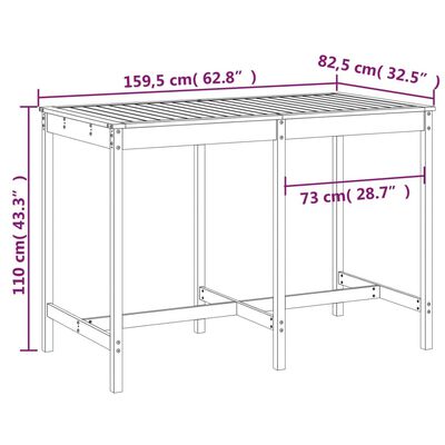 vidaXL Vrtna miza medeno rjava 159,5x82,5x110 cm trdna borovina