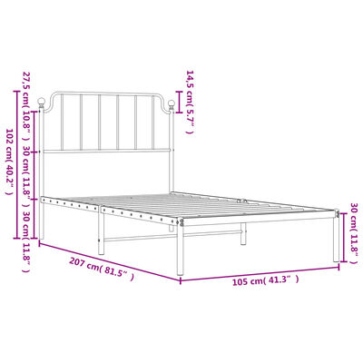 vidaXL Kovinski posteljni okvir z vzglavjem bel 100x200 cm