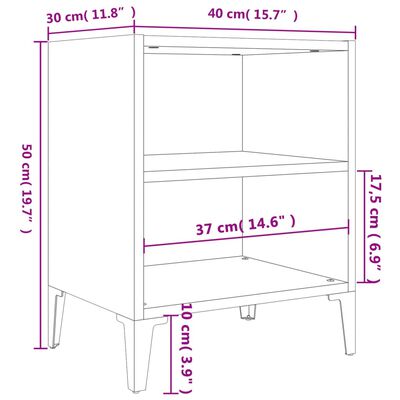 vidaXL Nočna omarica s kovinskimi nogami 2 kosa črna 40x30x50 cm