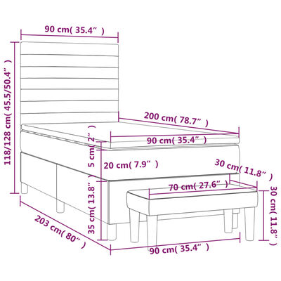 vidaXL Box spring postelja z vzmetnico svetlo siva 90x200 cm blago