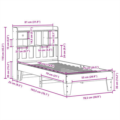 vidaXL Posteljni okvir brez vzmetnice voščeno rjav 75x190 cm borovina