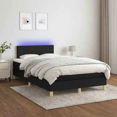 vidaXL Box spring postelja z vzmetnico LED črna 120x200 cm blago