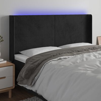 vidaXL LED posteljno vzglavje črno 203x16x118/128 cm žamet