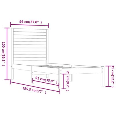 vidaXL Posteljni okvir črn iz trdnega lesa 90x190 cm