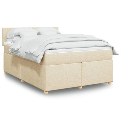 vidaXL Box spring postelja z vzmetnico krem 160x200 cm blago