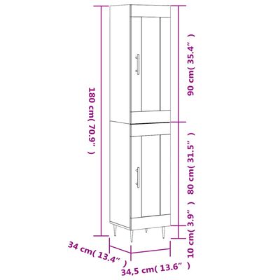 vidaXL Visoka omara dimljeni hrast 34,5x34x180 cm inženirski les