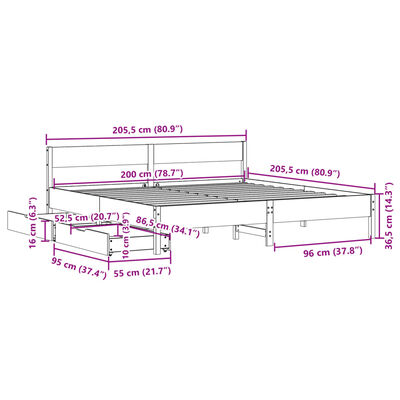 vidaXL Posteljni okvir brez vzmetnice bel 200x200 cm trdna borovina