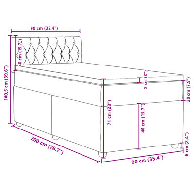 vidaXL Box spring postelja z vzmetnico svetlo siva 90x200 cm blago