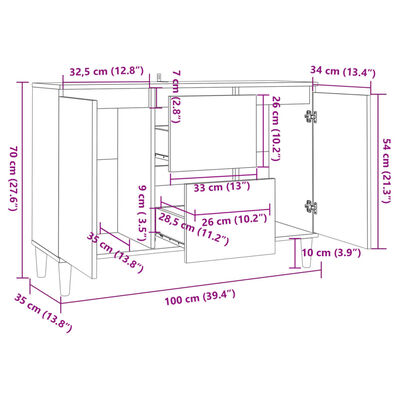 vidaXL Komoda siva sonoma 101x35x70 cm inženirski les