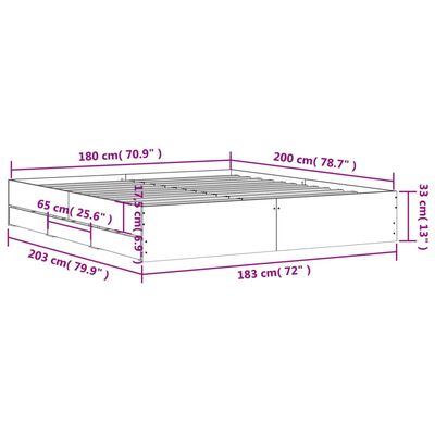 vidaXL Posteljni okvir s predali sonoma hrast 180x200cm inženirski les