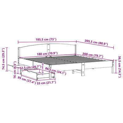 vidaXL Posteljni okvir brez vzmetnice 180x200 cm trdna borovina