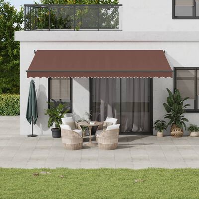 vidaXL Avtomatsko zložljiva tenda z LED rjava 500x350 cm