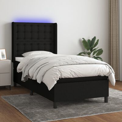 vidaXL Box spring postelja z vzmetnico LED črna 100x200 cm blago