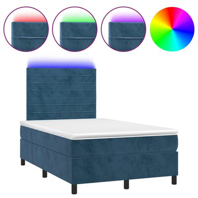 vidaXL Box spring postelja z vzmetnico LED temno modra 120x200cm žamet