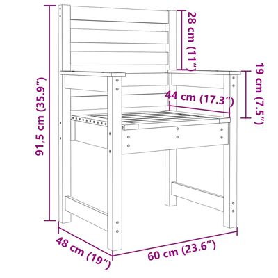 vidaXL Vrtni stol 2 kosa črne barve 60x48x91 cm trdna borovina