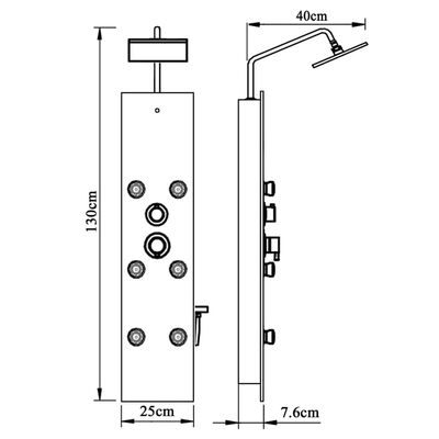 vidaXL Panelna enota za tuš steklo 25x47,5x130 cm črna