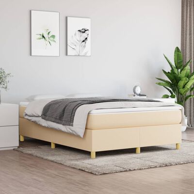 vidaXL Box spring postelja z vzmetnico krem 140x190 cm blago