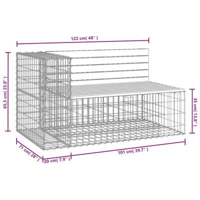 vidaXL Vrtna gabionska klop 122x71x65,5 cm impregnirana borovina