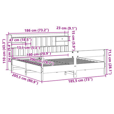 vidaXL Knjižna postelja brez vzmetnice bela 180x200 cm trdna borovina