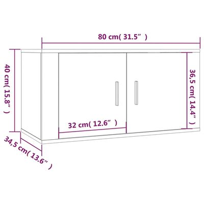 vidaXL Stenska TV omarica 2 kosa dimljen hrast 80x34,5x40 cm