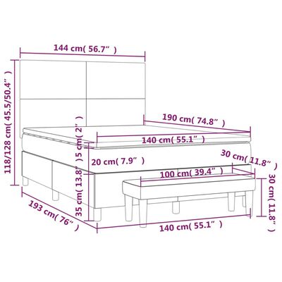 vidaXL Box spring postelja z vzmetnico krem 140x190 cm blago