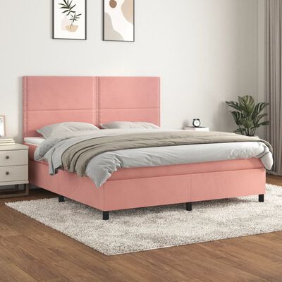 vidaXL Box spring postelja z vzmetnico roza 180x200 cm žamet