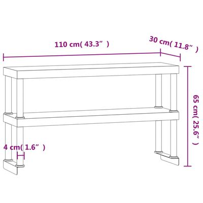 vidaXL Polica za delovno mizo 2-nadstropna 120x30x35 cm nerj. jeklo