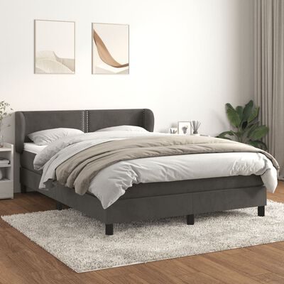 vidaXL Box spring posteljni z vzmetnico temno siv 140x190 cm žamet