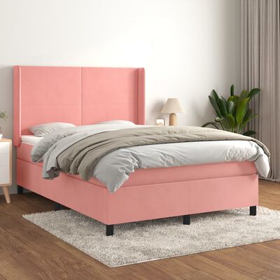 vidaXL Box spring postelja z vzmetnico roza 140x200 cm žamet