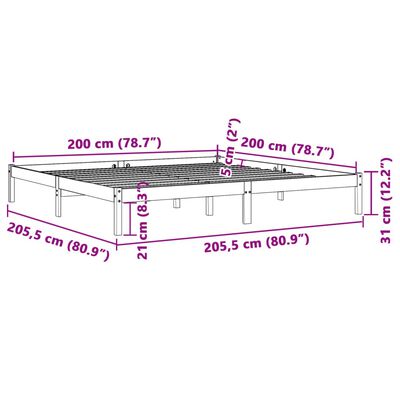 vidaXL Posteljni okvir brez vzmetnice vošč. rjav 200x200 cm borovina