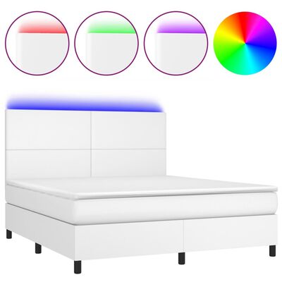 vidaXL Box spring postelja z vzmetnico LED bela 180x200 cm