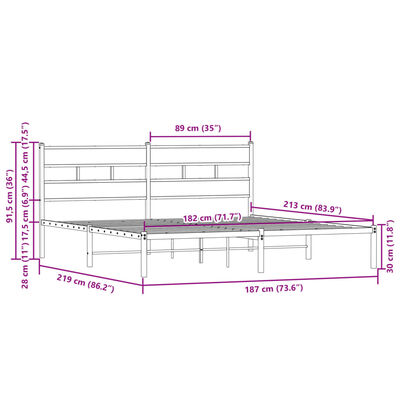 vidaXL Posteljni okvir brez vzmetnice z vzglavjem rjavi 183x213 cm