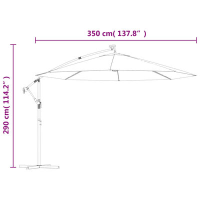 vidaXL Previsni senčnik LED luči in kovinski drog 350 cm antracit