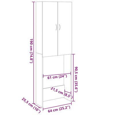 vidaXL Omara za pralni stroj sonoma hrast 64x25,5x190 cm